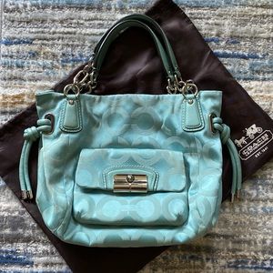 Coach Turquoise Aqua Silver Fabric Shoulder Bag Purse with C Logo